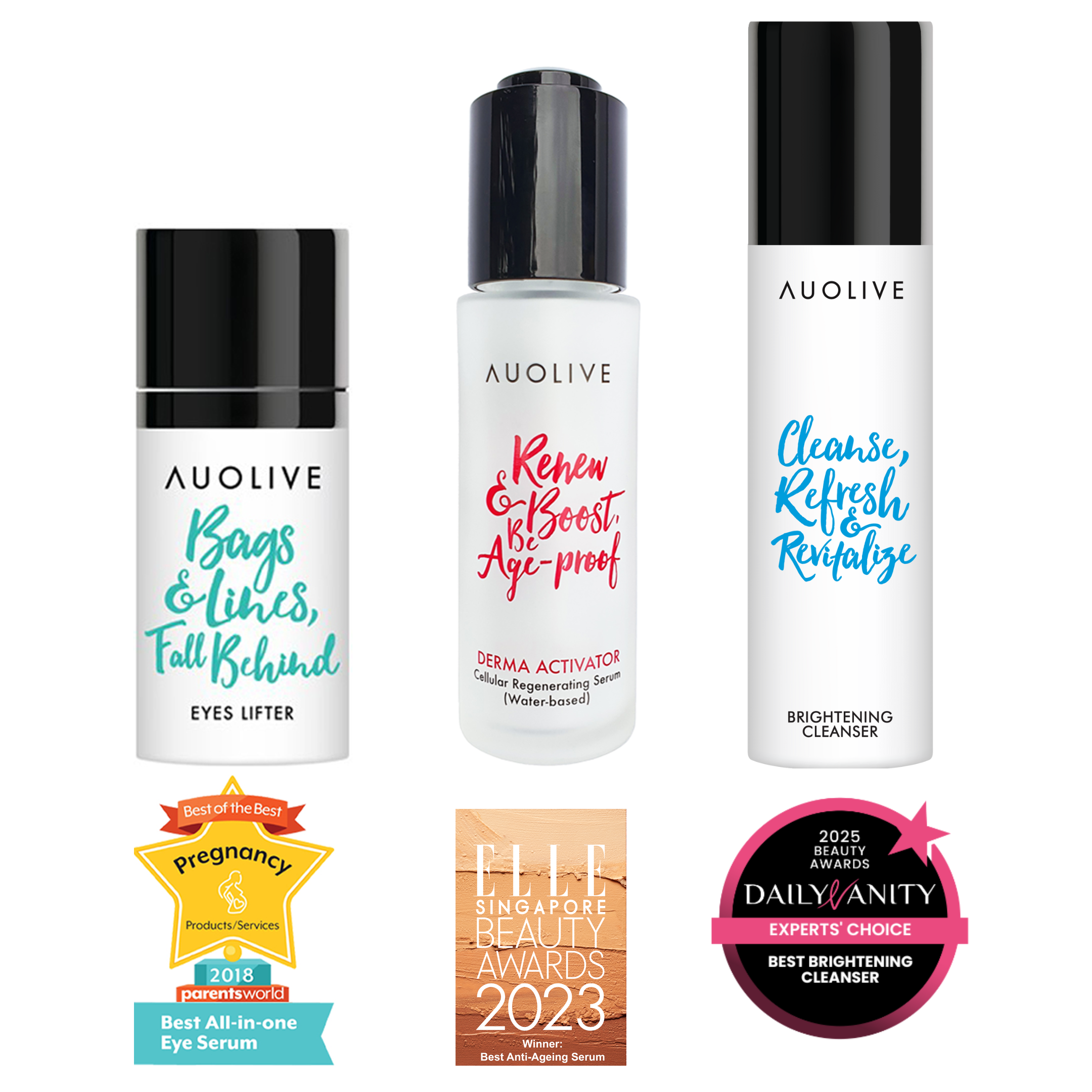 Revitalizing Essentials Bundle Set (Eyes Lifter, Derma Activator & Brightening Cleanser)